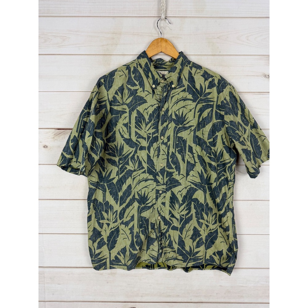 Reyn Spooner Shirt Mens XL Green Bird of Paradise Floral Cotton Button Down